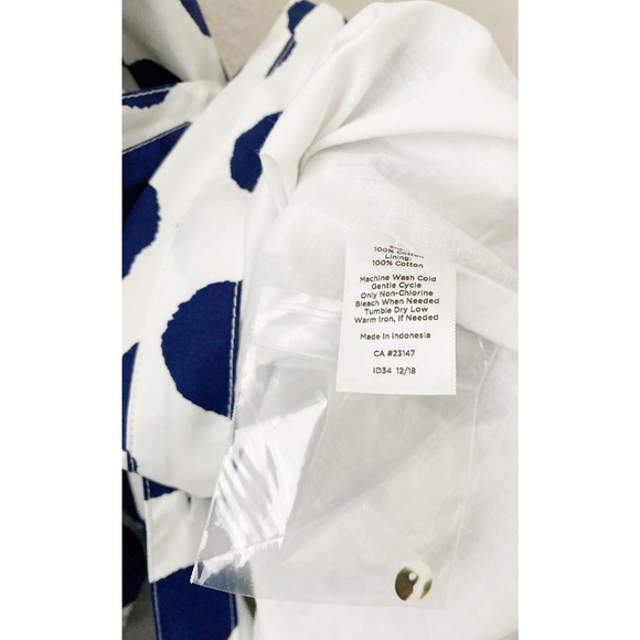 Talbots Women's White Navy Polka Dot Cotton Lined Button Up Front Shirt Dress - Picture 11 of 12